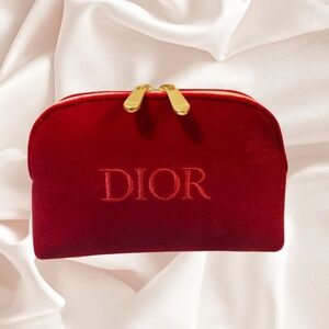 Christian Dior Red Velvet Double Zipper Travel Cosmetic Toiletry Evening Bag